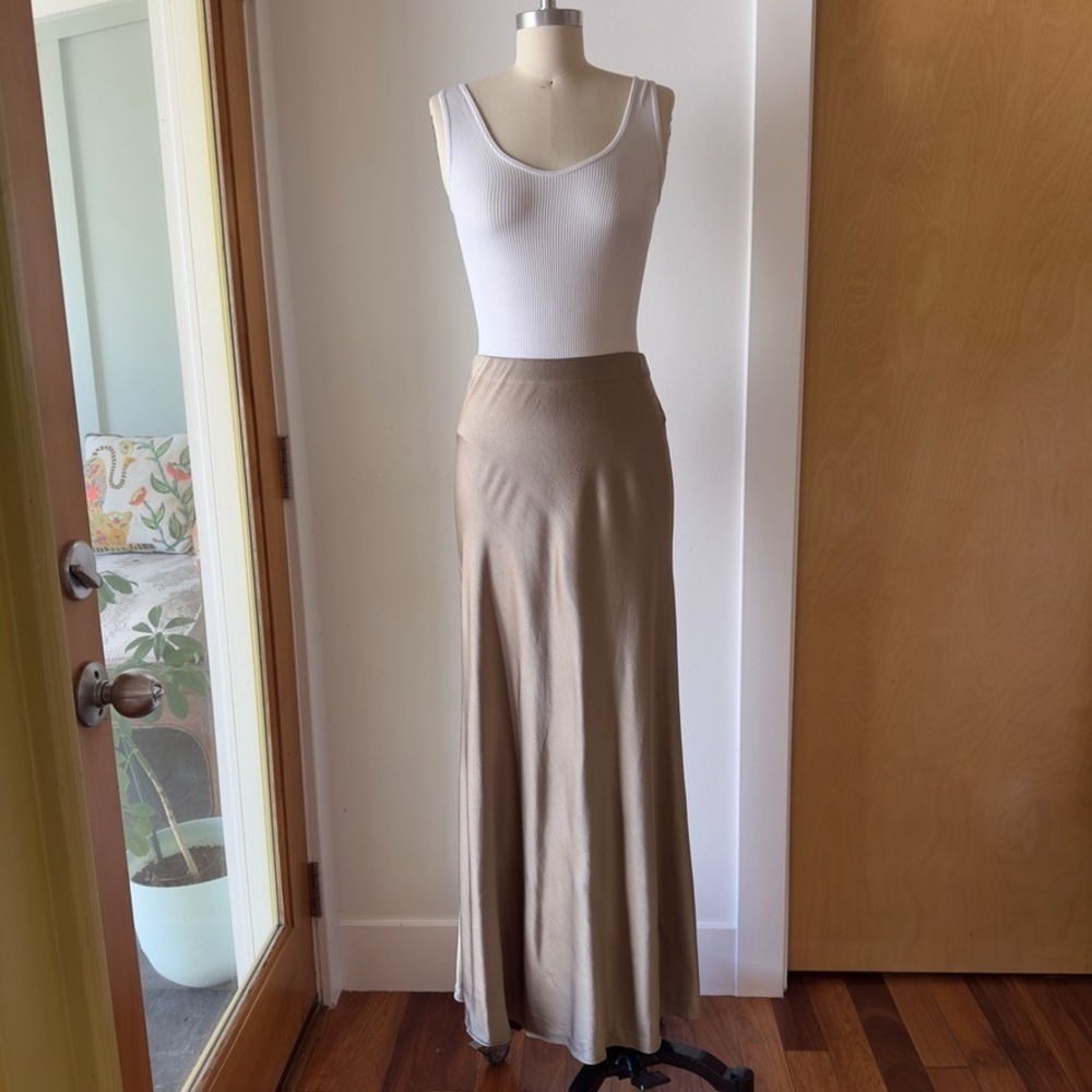 RAILS Romina Satin Bias Cut Maxi Skirt-Mermaid Tan-Minimalist Polished-Size Med